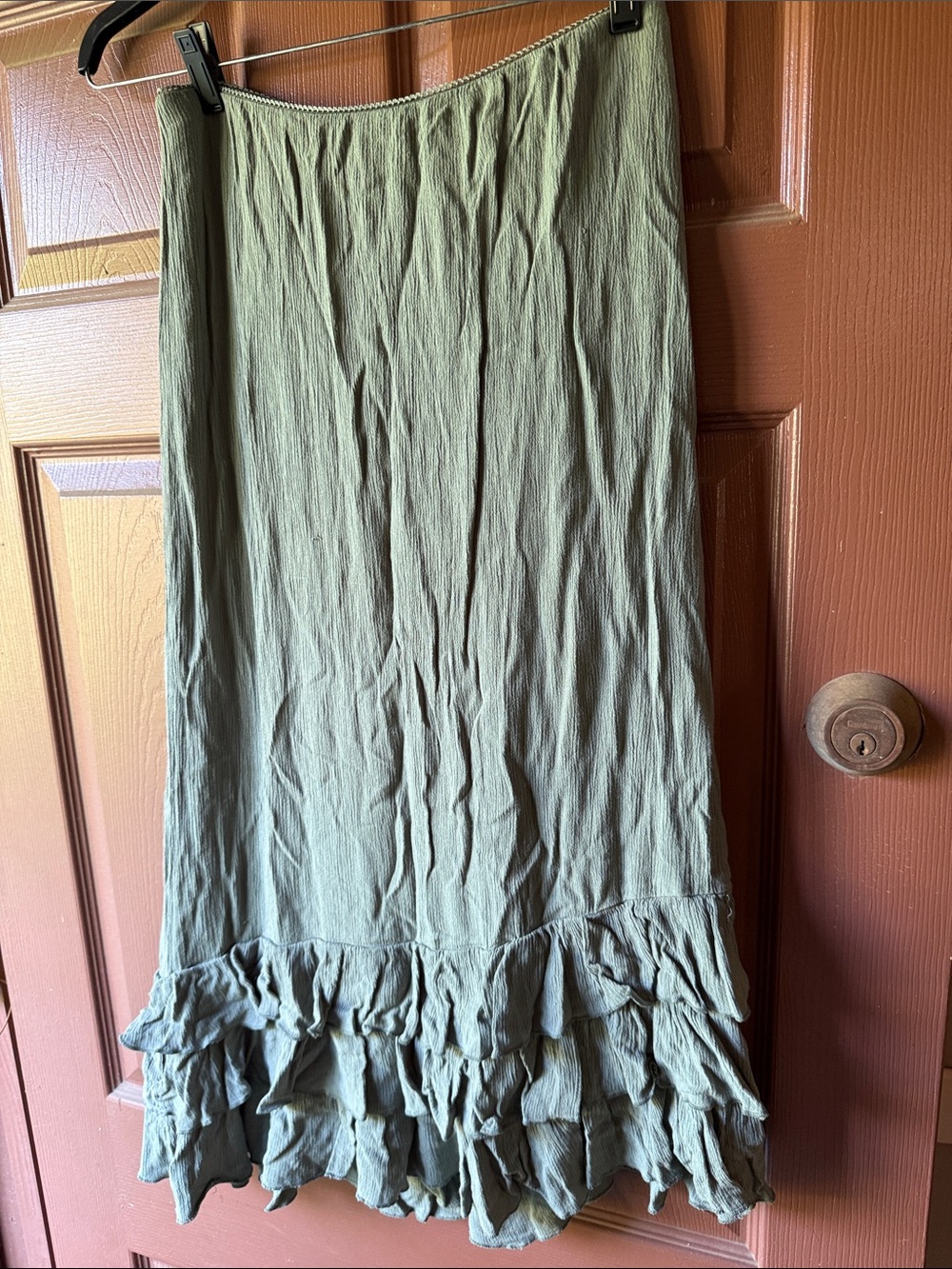 Aeropostale Olive Green Ruffle-Tier Maxi Skirt
